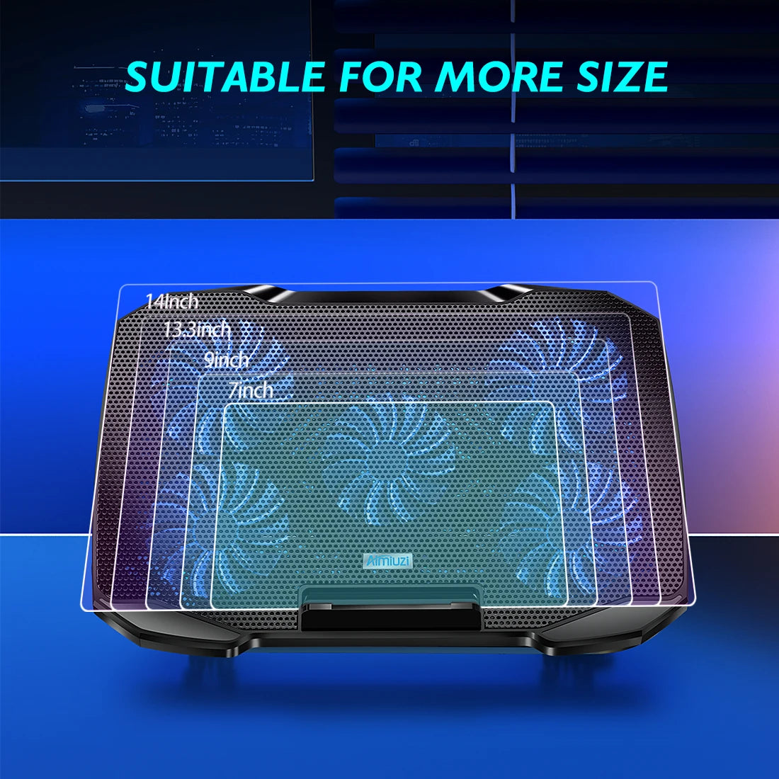 COOLCOOLD Laptop Cooling Pad for 12-17 Inch Laptops, Featuring 5 Silent Fans and Adjustable Angles with Integrated Phone Holder