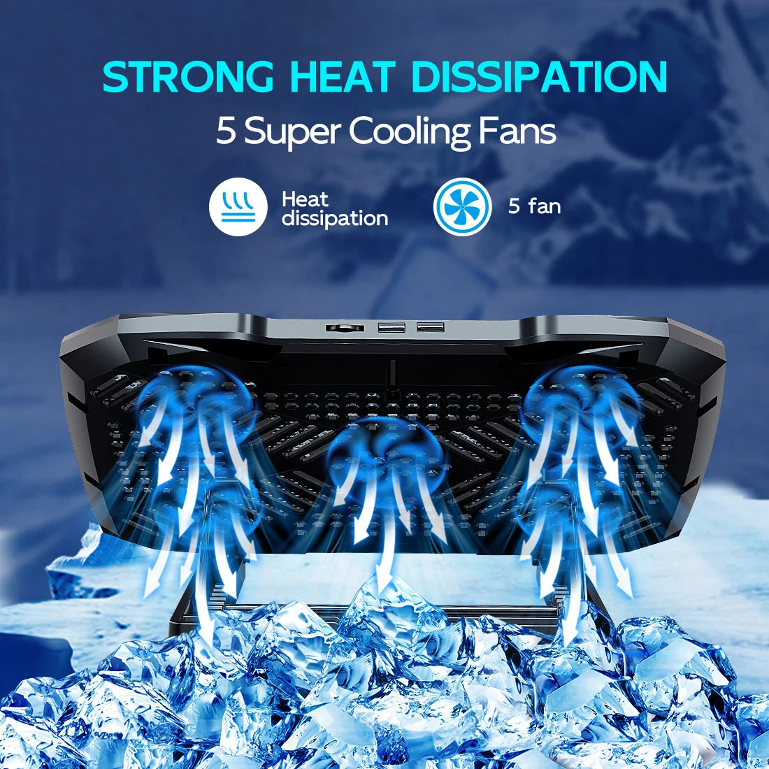 COOLCOOLD Laptop Cooling Pad for 12-17 Inch Laptops, Featuring 5 Silent Fans and Adjustable Angles with Integrated Phone Holder